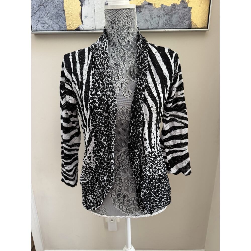 Alberto Makali M Zebra Print Sheer Mesh Cardigan Black White Casual Classy